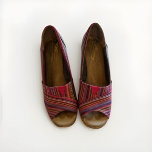 Toms Women's Peep-Toe Wedge Espadrille, Striped, Multi-Color, Size 7, Summer